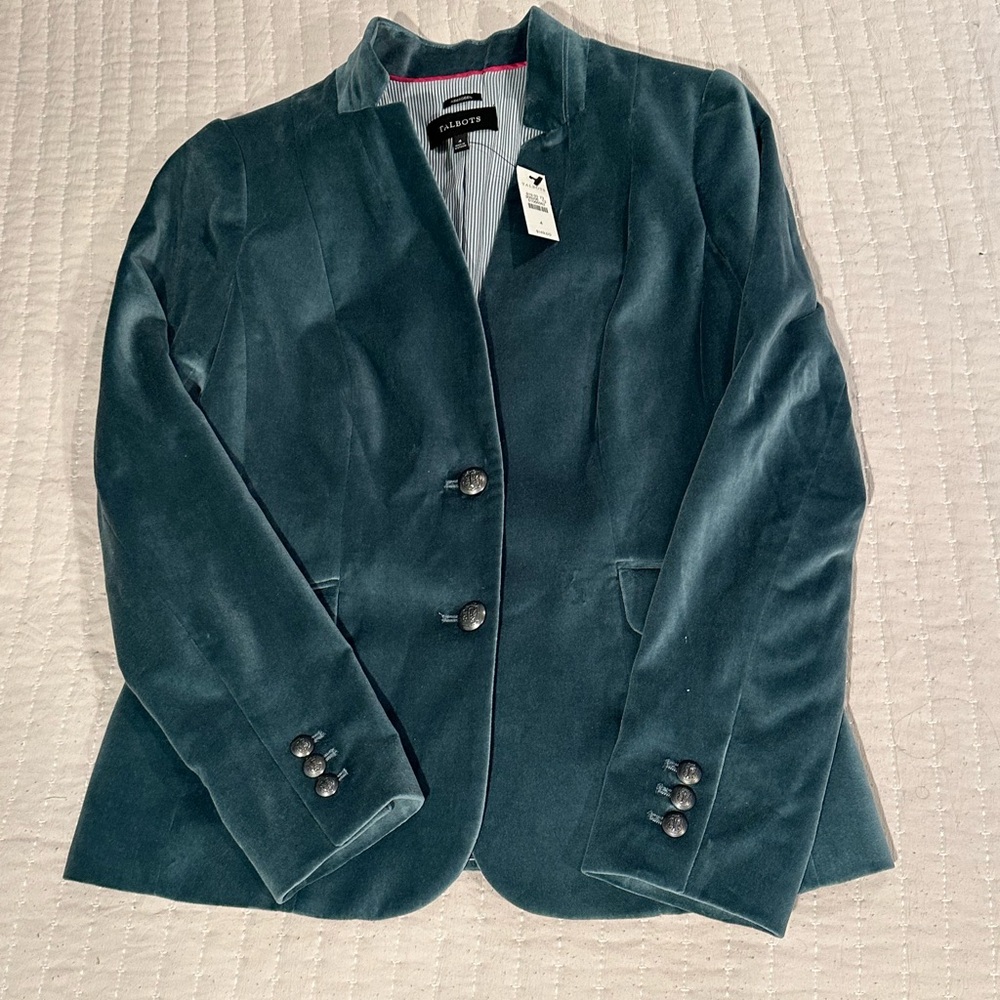 Talbots- Turquoise Cotton Silk Velvetier Suede Blazer